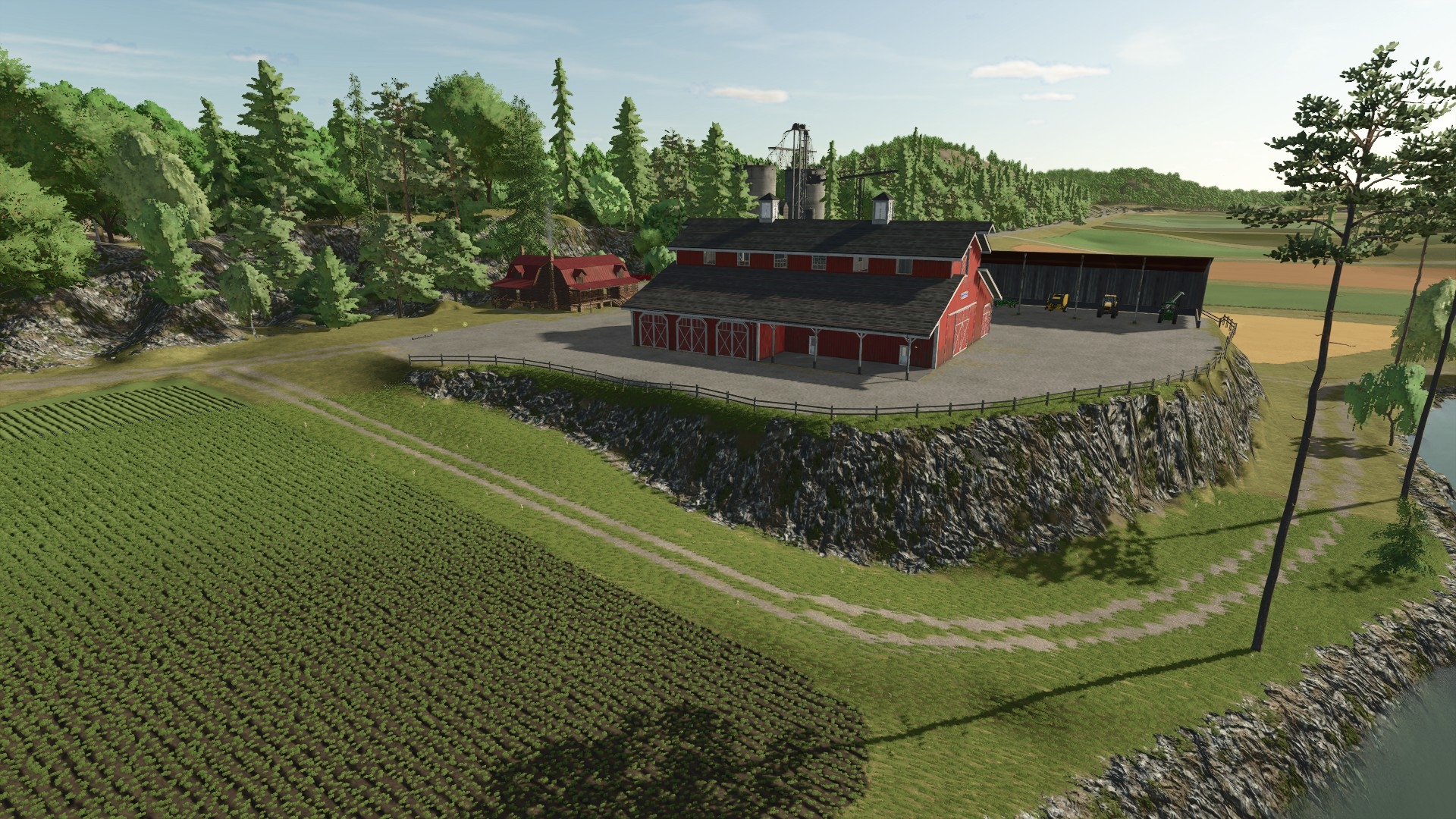 Farm buildings above the fields
