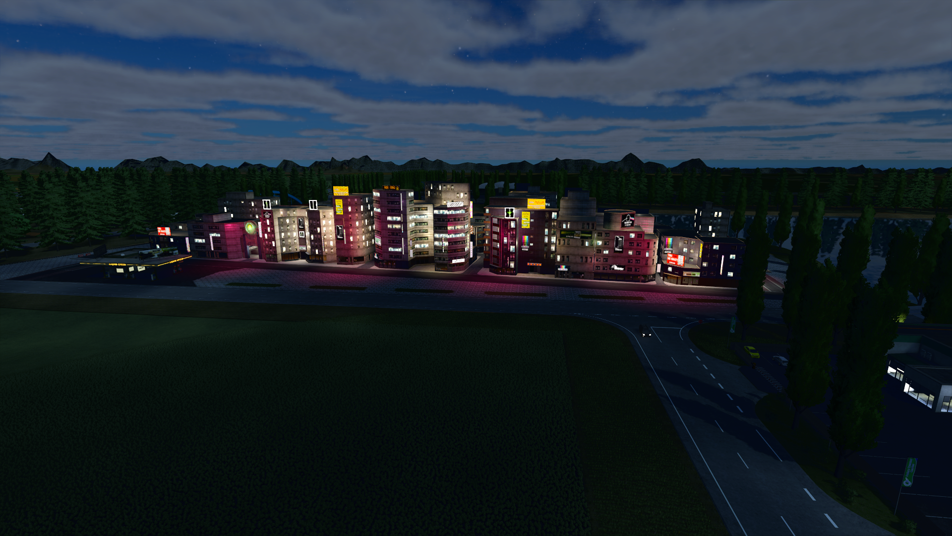 Truck yard at night
