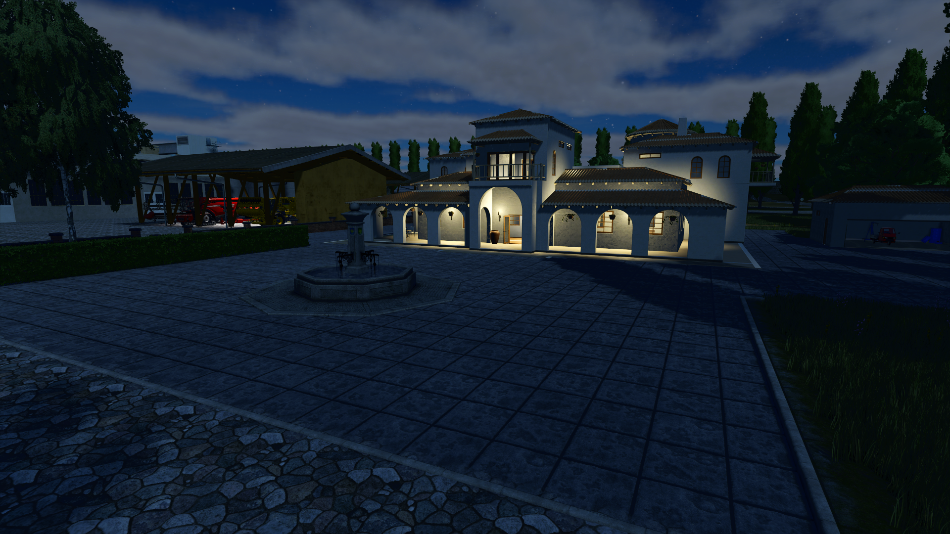 Town buildings after sunset